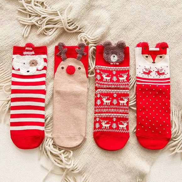 Socks cotton red reindeer 1pr Christmas red cute red nose holidays sock - Picture 3 of 4